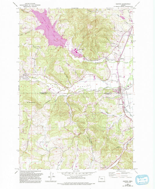 Classic USGS Gaston Oregon 7.5'x7.5' Topo Map Image