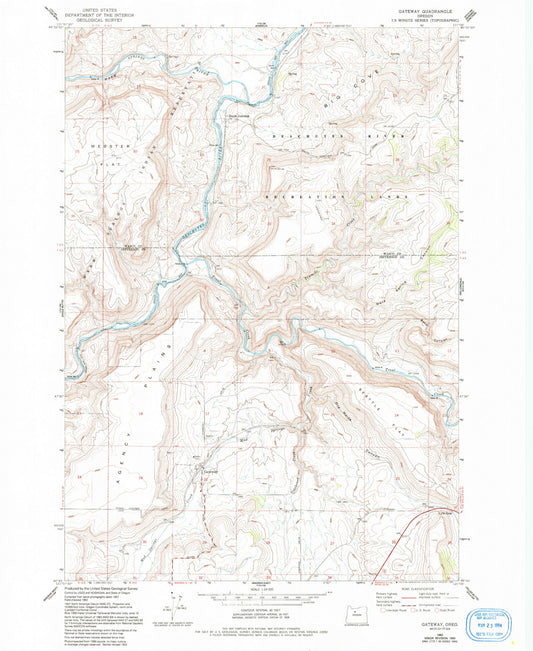 Classic USGS Gateway Oregon 7.5'x7.5' Topo Map Image