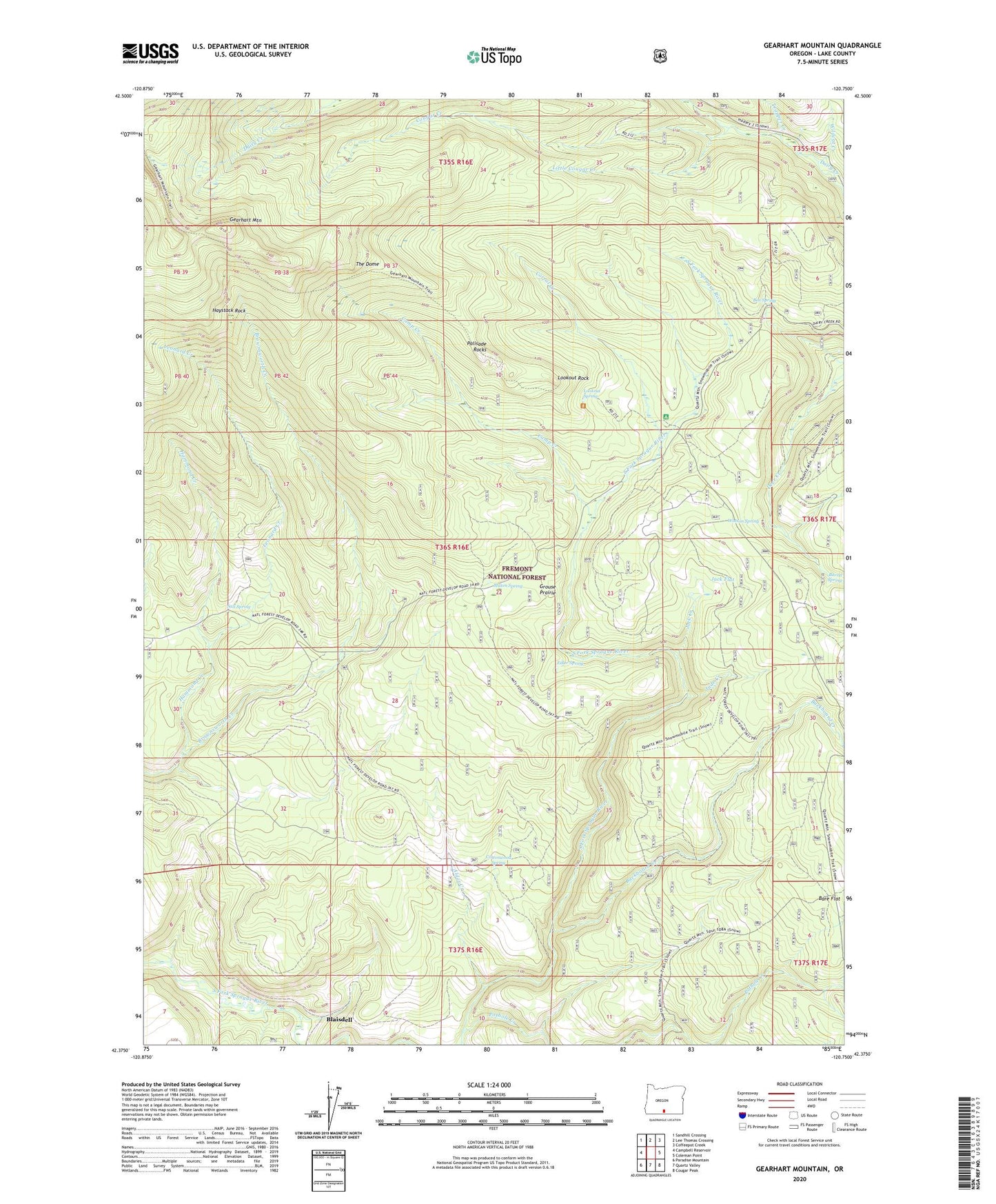 Gearhart Mountain Oregon US Topo Map Image