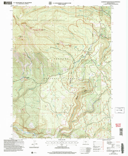 Classic USGS Gearhart Mountain Oregon 7.5'x7.5' Topo Map Image
