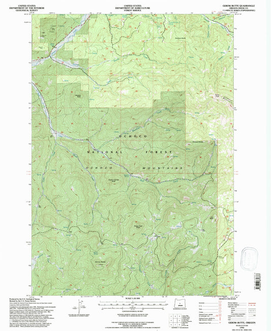 Classic USGS Gerow Butte Oregon 7.5'x7.5' Topo Map Image