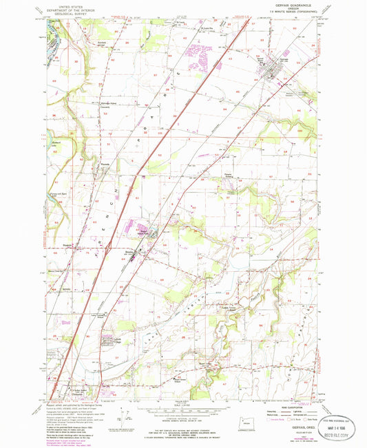 Classic USGS Gervais Oregon 7.5'x7.5' Topo Map Image