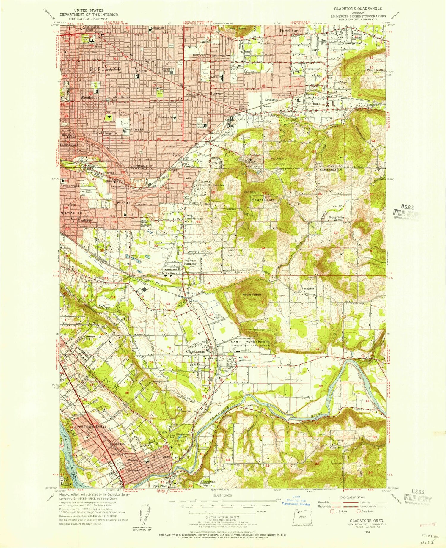 Classic USGS Gladstone Oregon 7.5'x7.5' Topo Map Image