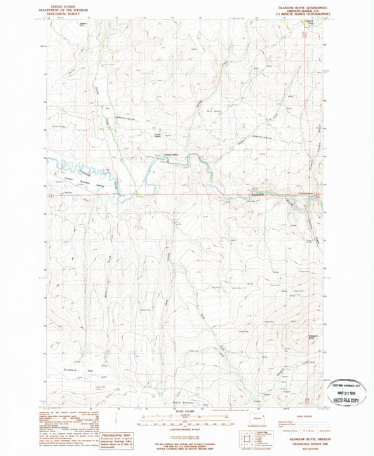 Classic USGS Glasgow Butte Oregon 7.5'x7.5' Topo Map Image