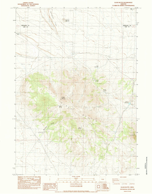 Classic USGS Glass Buttes Oregon 7.5'x7.5' Topo Map Image