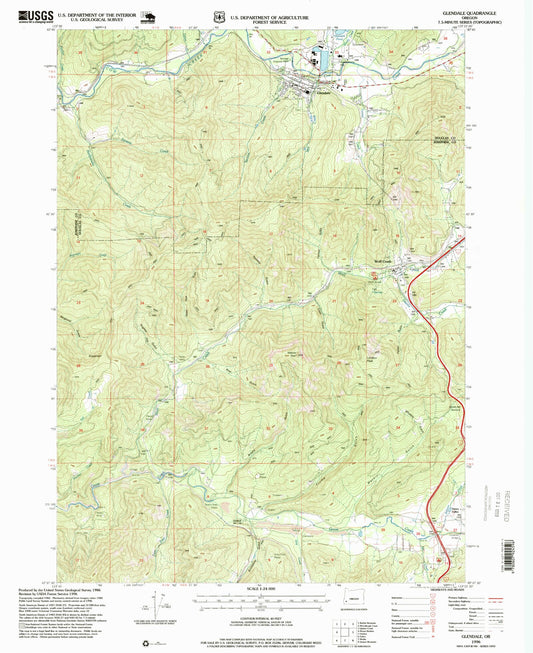 Classic USGS Glendale Oregon 7.5'x7.5' Topo Map Image