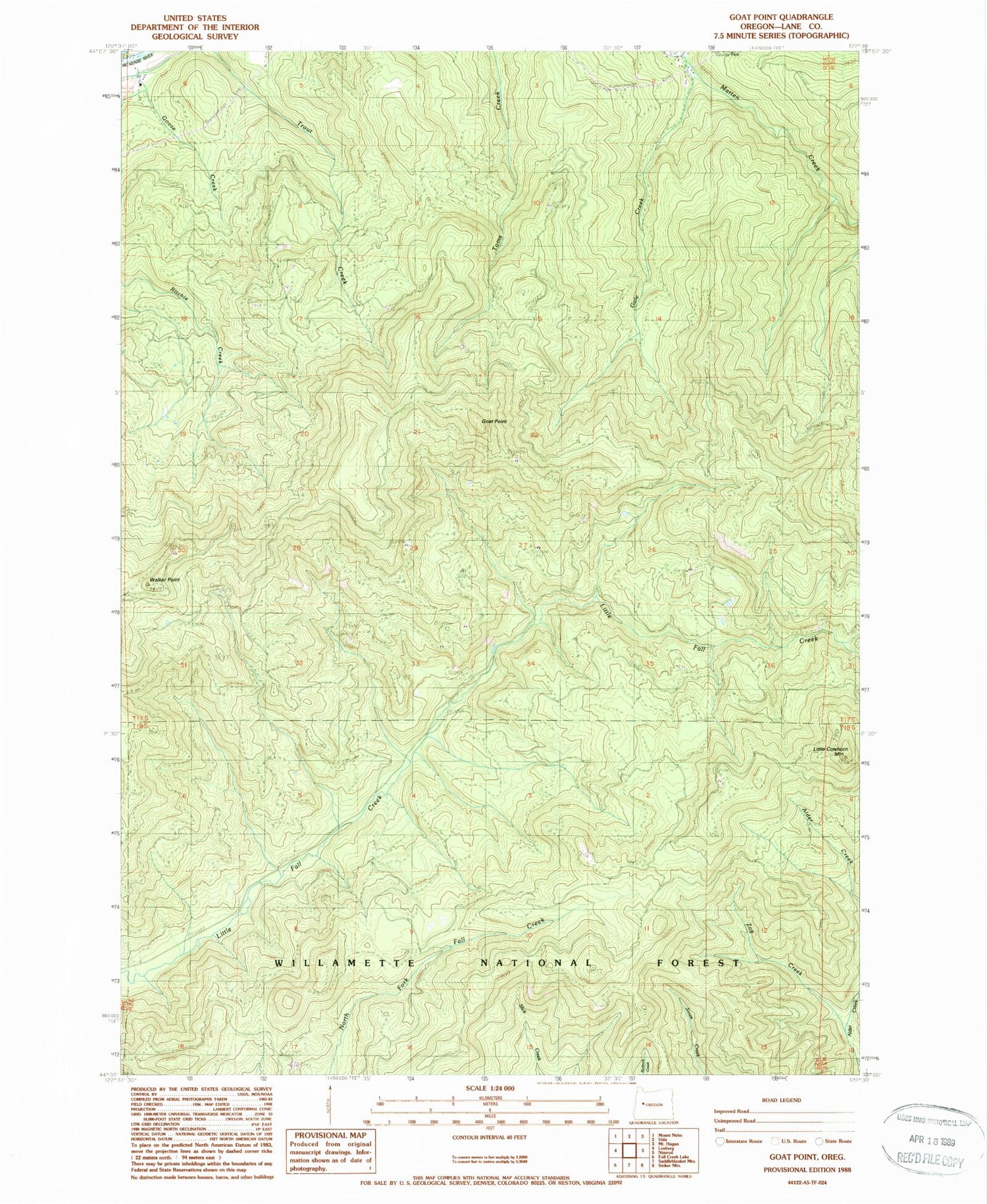 Classic USGS Goat Point Oregon 7.5'x7.5' Topo Map Image