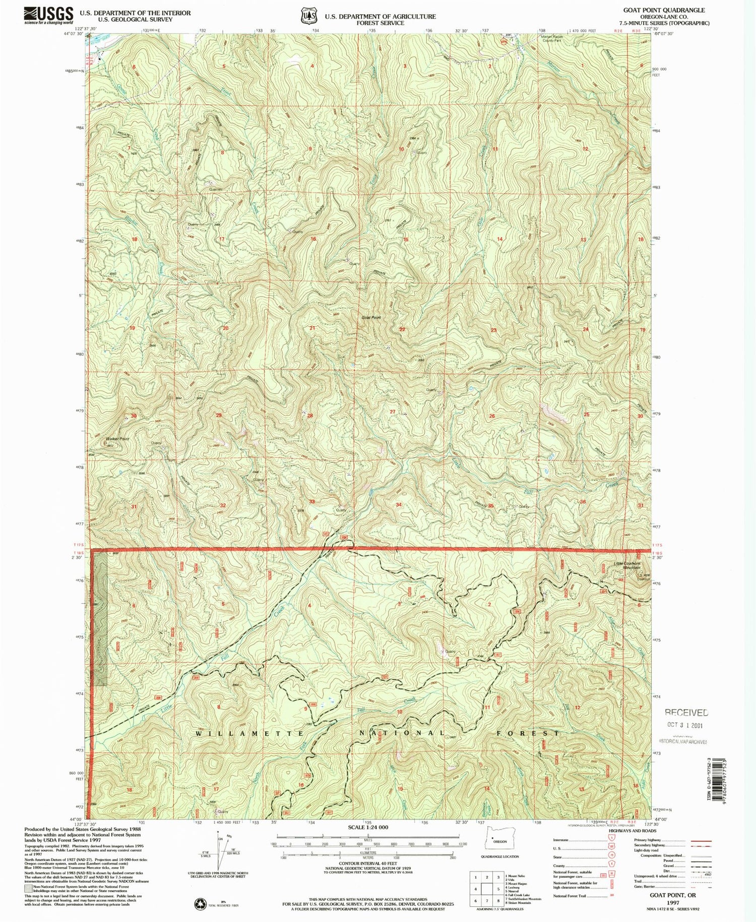 Classic USGS Goat Point Oregon 7.5'x7.5' Topo Map Image