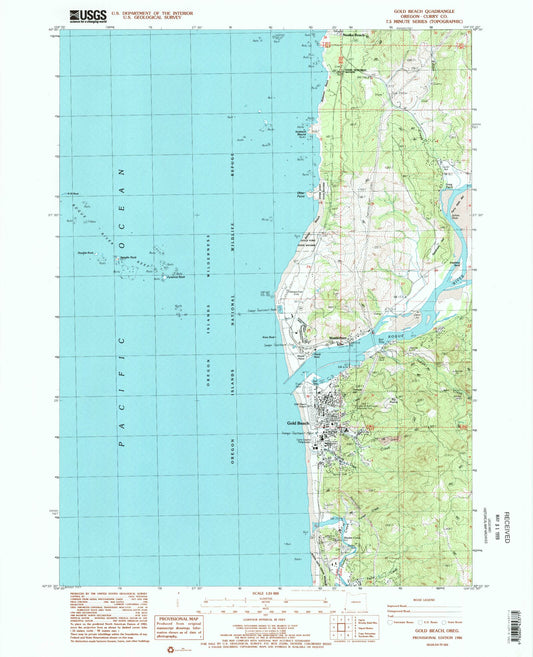 Classic USGS Gold Beach Oregon 7.5'x7.5' Topo Map Image