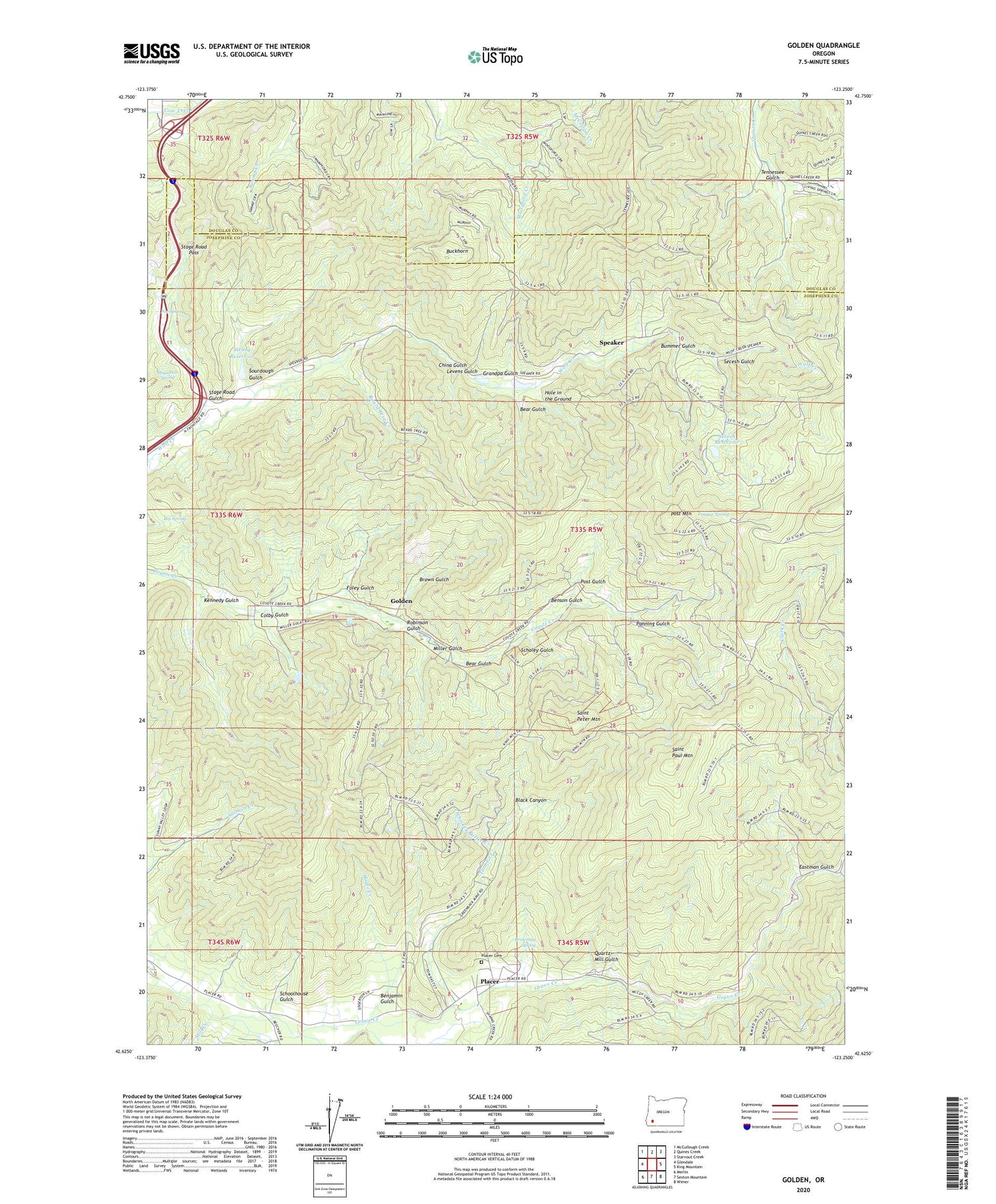 Golden Oregon US Topo Map Image