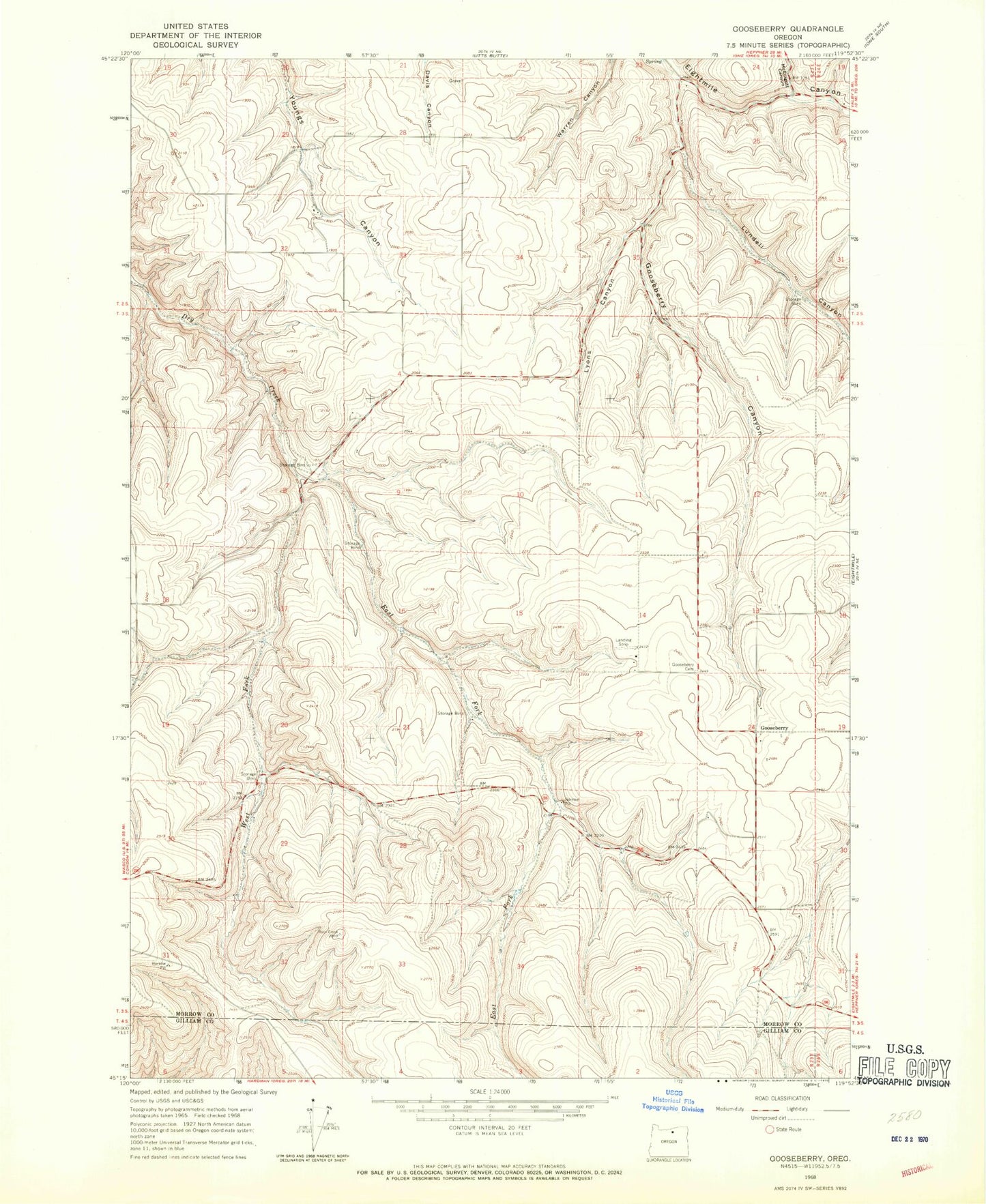 Classic USGS Gooseberry Oregon 7.5'x7.5' Topo Map Image