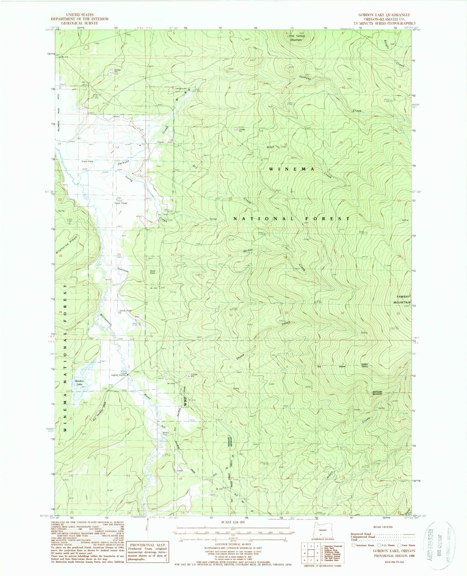 Classic USGS Gordon Lake Oregon 7.5'x7.5' Topo Map Image