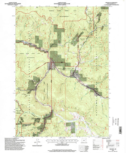 Classic USGS Granite Oregon 7.5'x7.5' Topo Map Image