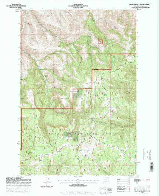 Classic USGS Granite Meadows Oregon 7.5'x7.5' Topo Map Image