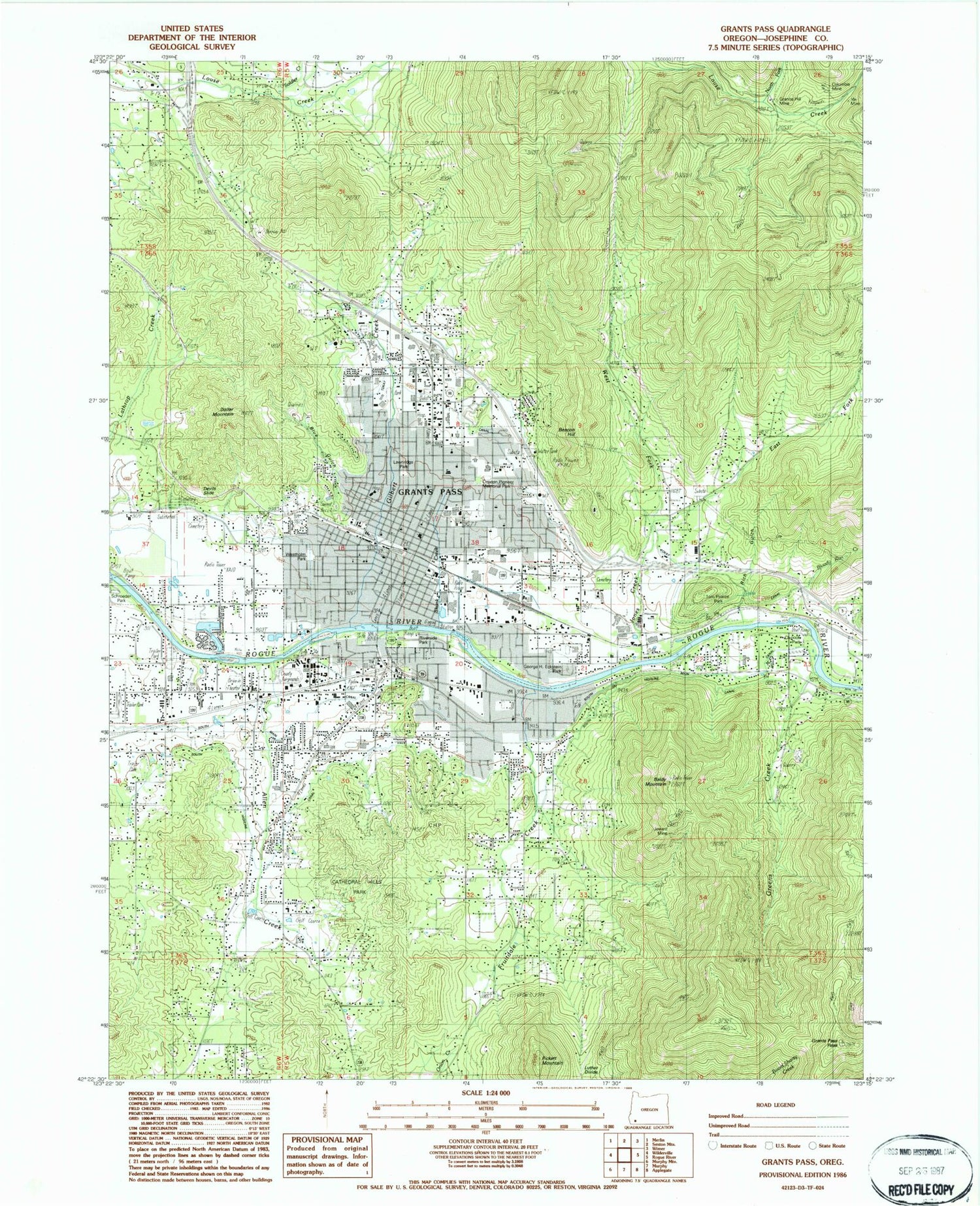 Classic USGS Grants Pass Oregon 7.5'x7.5' Topo Map Image