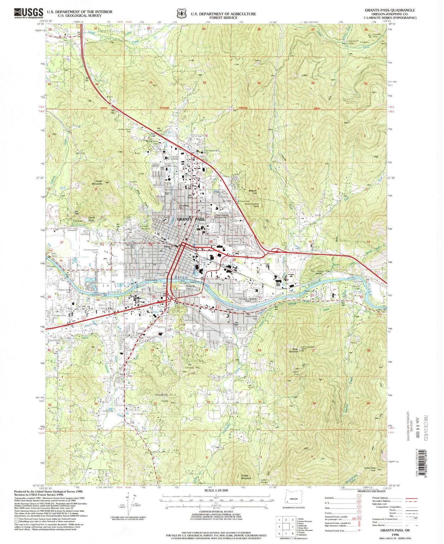 Classic USGS Grants Pass Oregon 7.5'x7.5' Topo Map Image