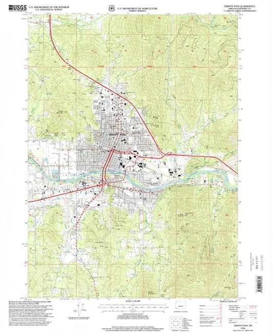 Classic USGS Grants Pass Oregon 7.5'x7.5' Topo Map Image