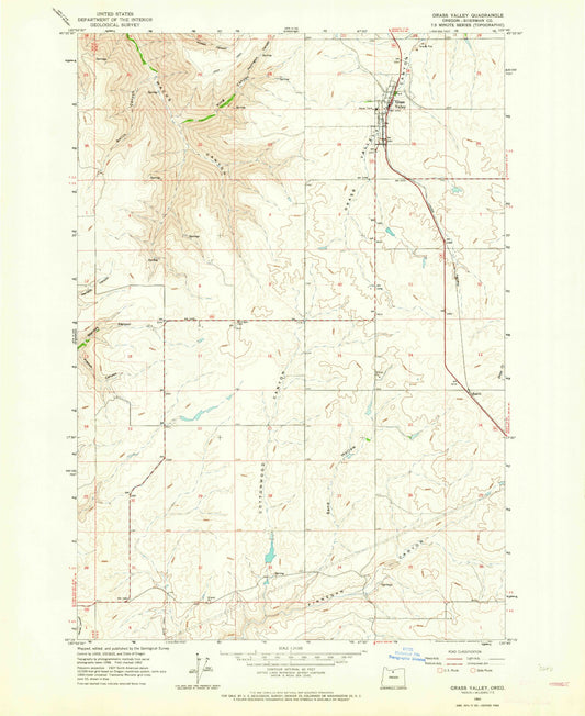 Classic USGS Grass Valley Oregon 7.5'x7.5' Topo Map Image