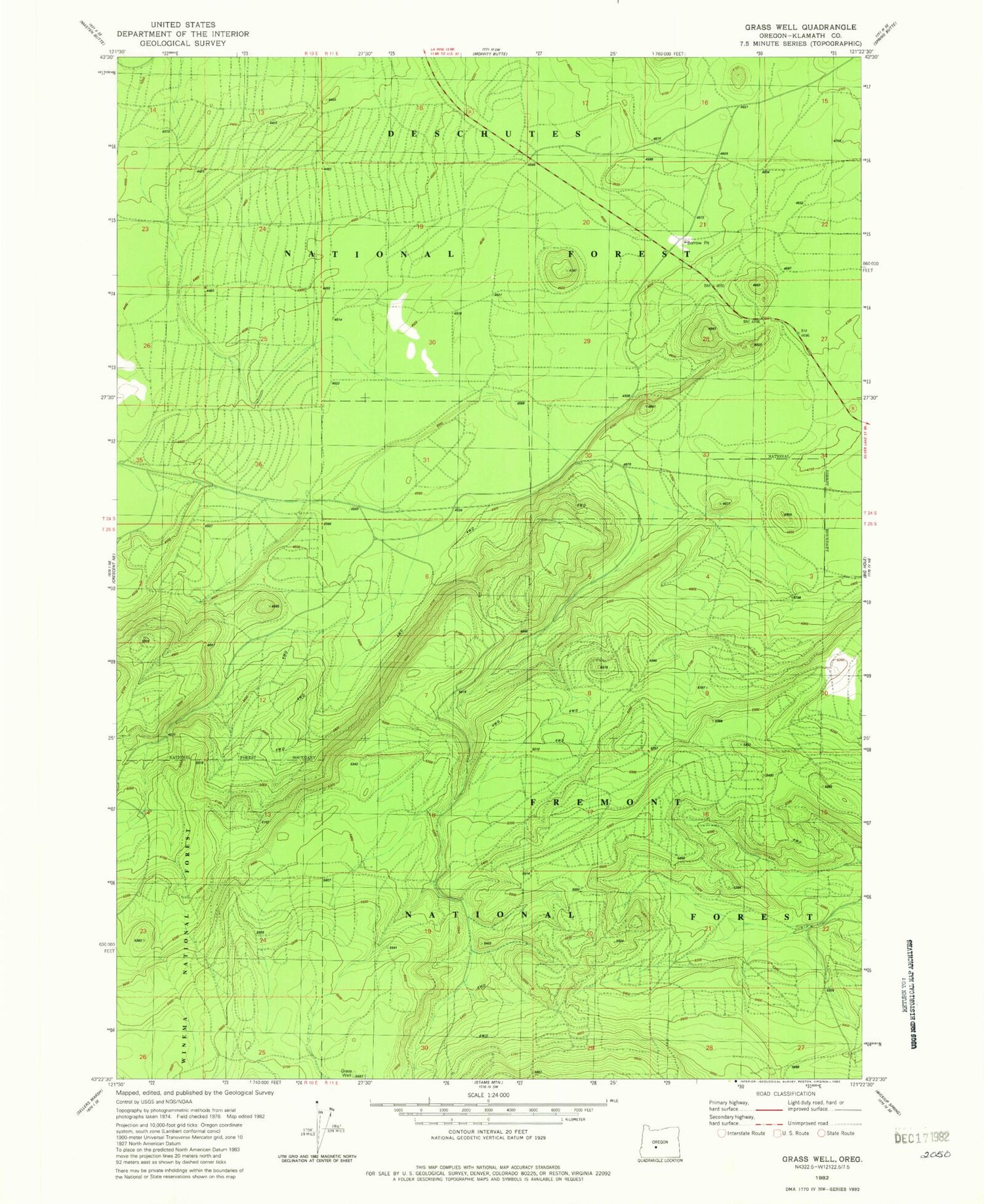 Classic USGS Grass Well Oregon 7.5'x7.5' Topo Map Image