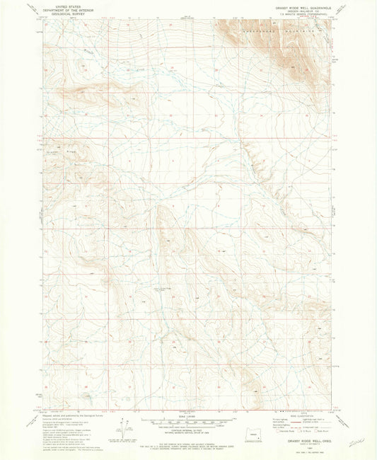 Classic USGS Grassy Ridge Well Oregon 7.5'x7.5' Topo Map Image