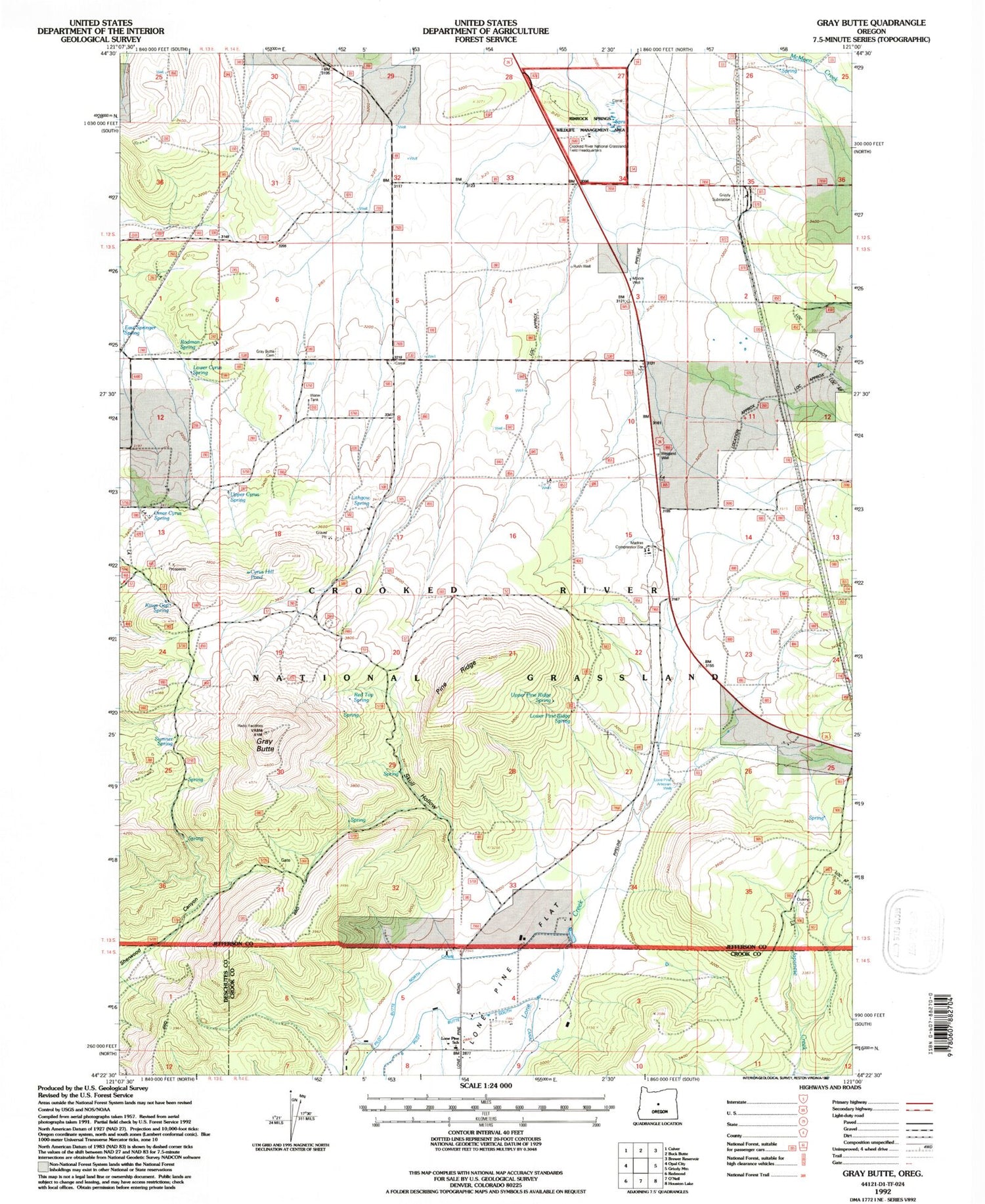Classic USGS Gray Butte Oregon 7.5'x7.5' Topo Map Image