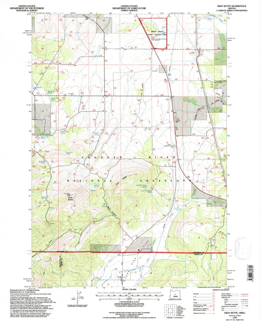 Classic USGS Gray Butte Oregon 7.5'x7.5' Topo Map Image
