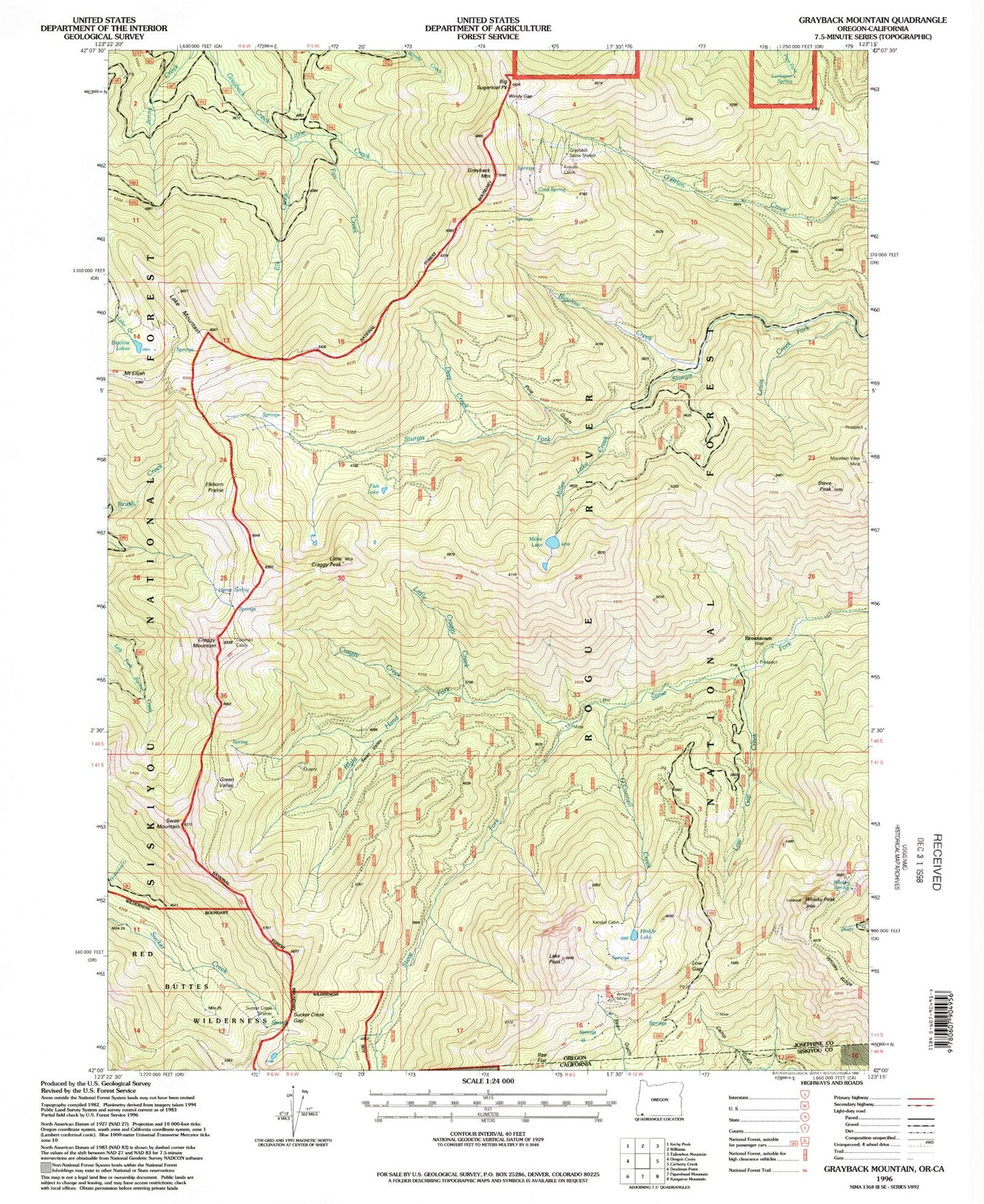 Classic USGS Grayback Mountain Oregon 7.5'x7.5' Topo Map Image