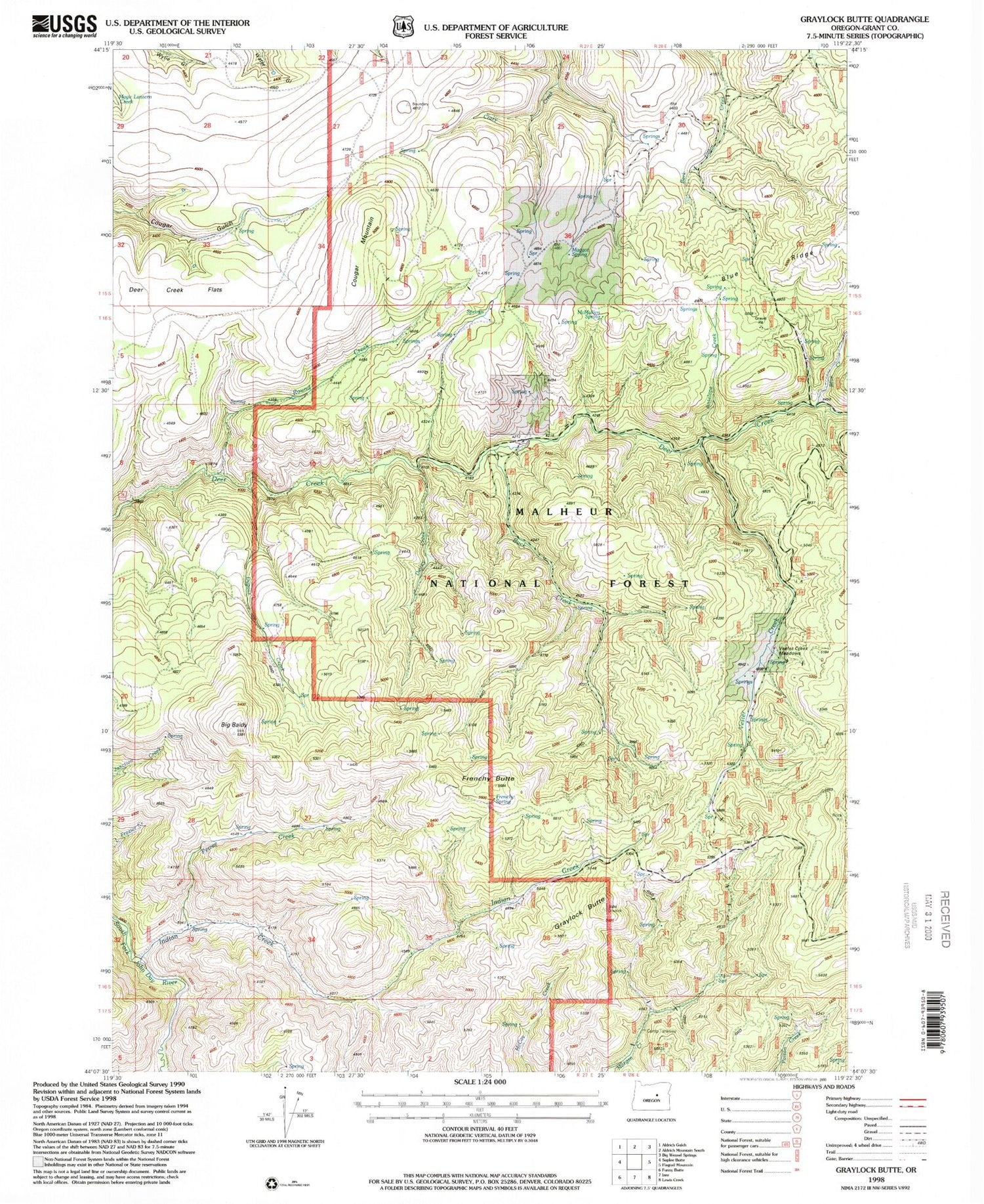 Classic USGS Graylock Butte Oregon 7.5'x7.5' Topo Map Image