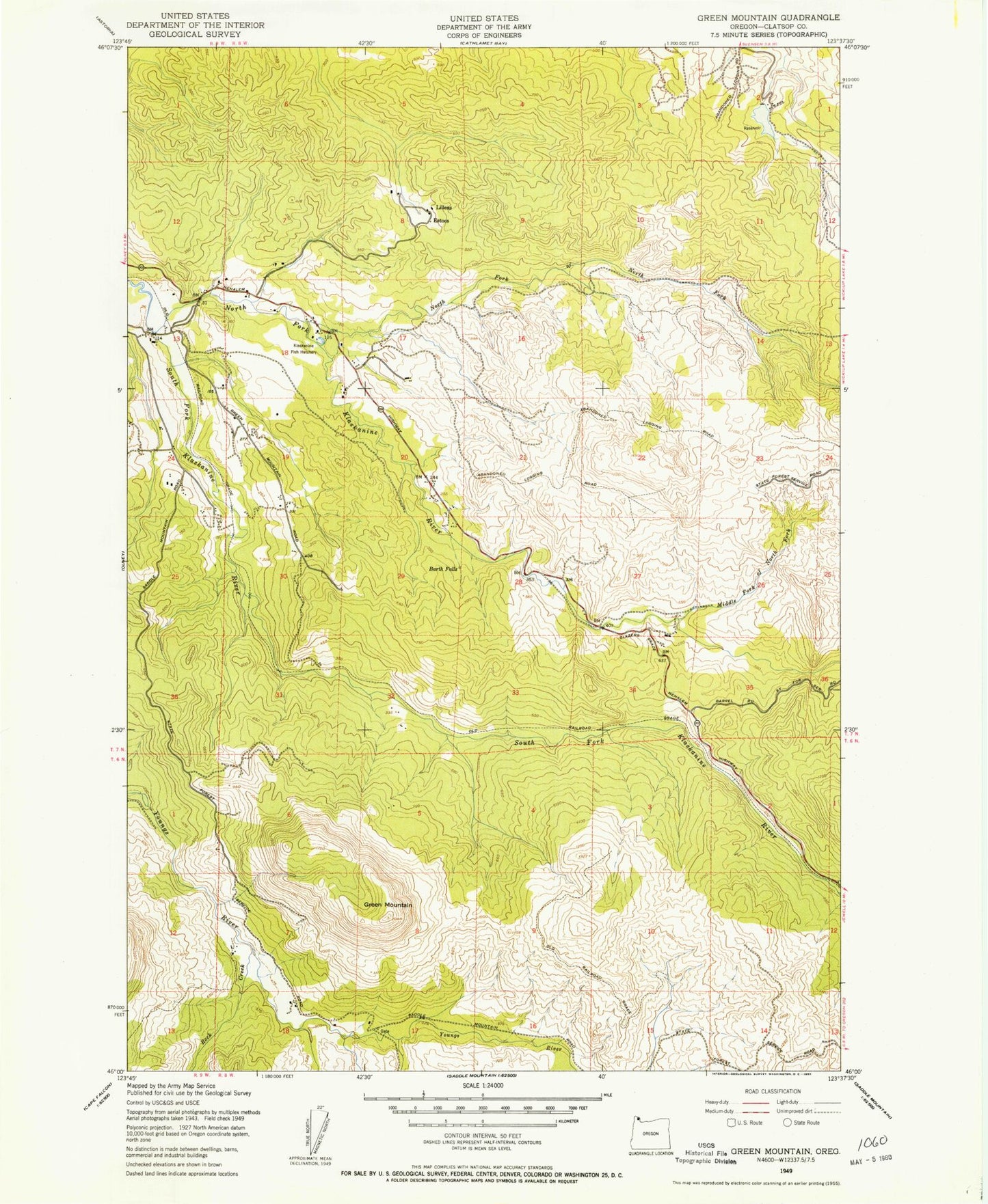Classic USGS Green Mountain Oregon 7.5'x7.5' Topo Map Image