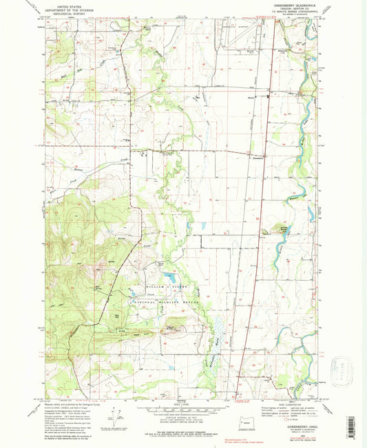 Classic USGS Greenberry Oregon 7.5'x7.5' Topo Map Image