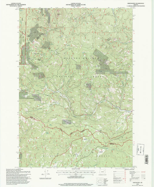 Classic USGS Greenhorn Oregon 7.5'x7.5' Topo Map Image