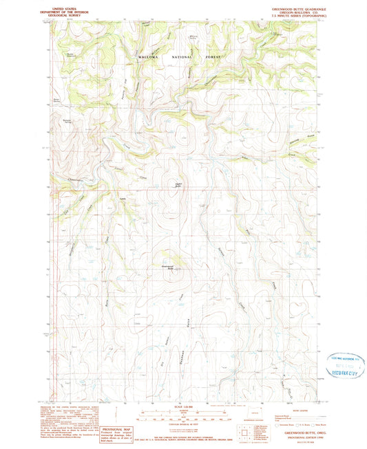 Classic USGS Greenwood Butte Oregon 7.5'x7.5' Topo Map Image
