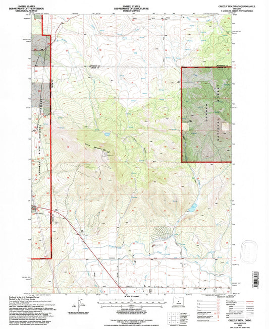 Classic USGS Grizzly Mountain Oregon 7.5'x7.5' Topo Map Image