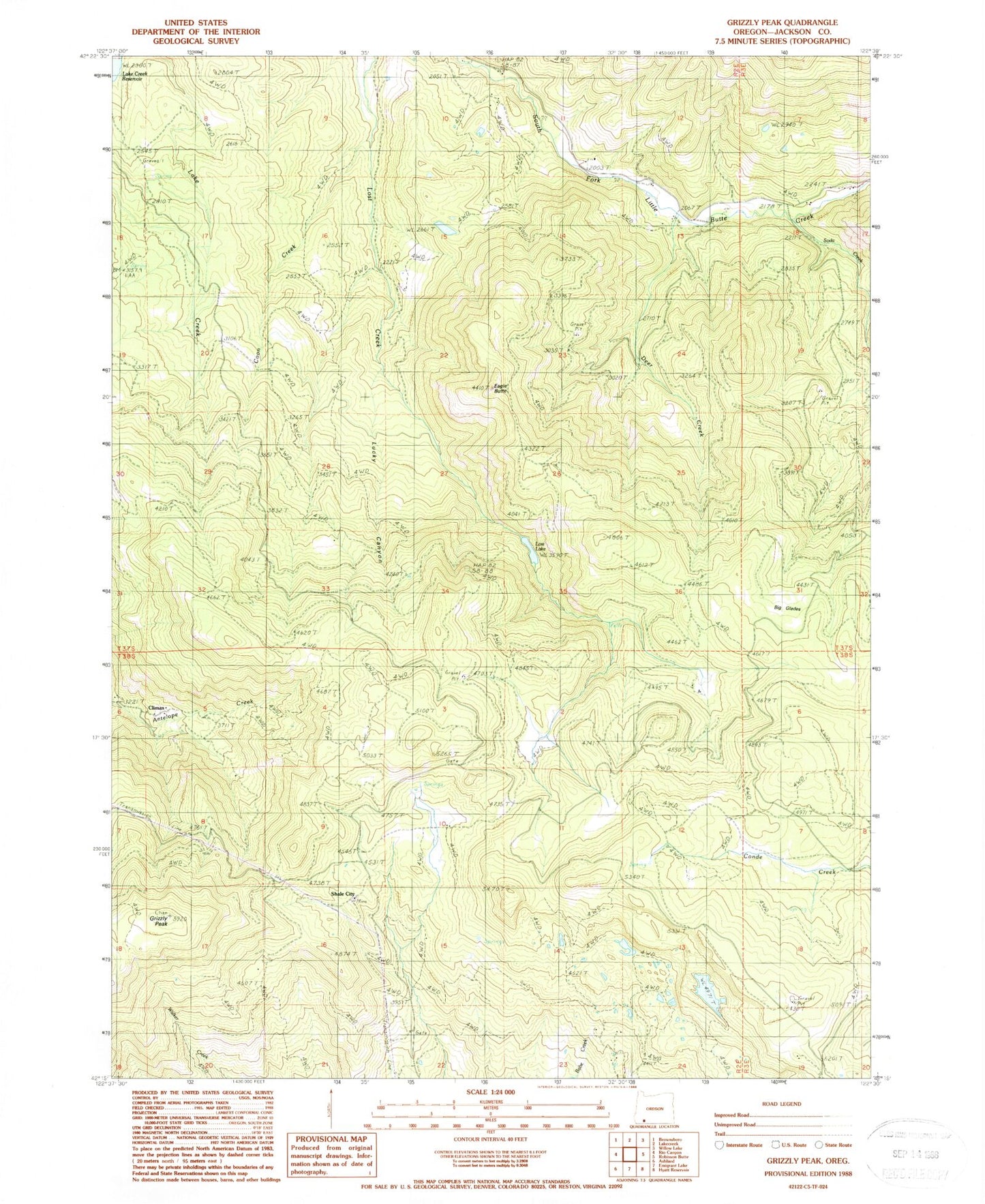 Classic USGS Grizzly Peak Oregon 7.5'x7.5' Topo Map Image