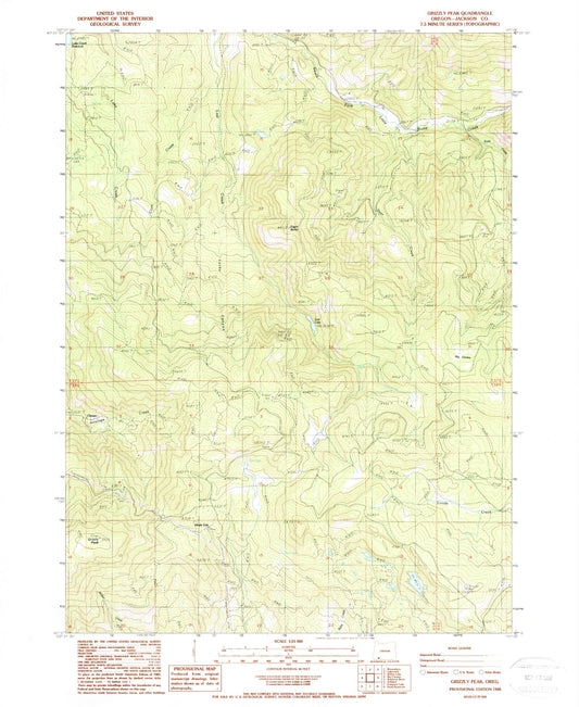 Classic USGS Grizzly Peak Oregon 7.5'x7.5' Topo Map Image