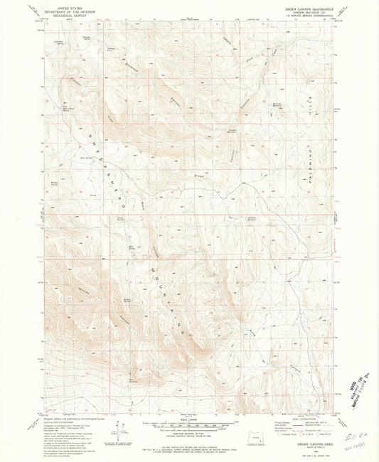 Classic USGS Groan Canyon Oregon 7.5'x7.5' Topo Map Image