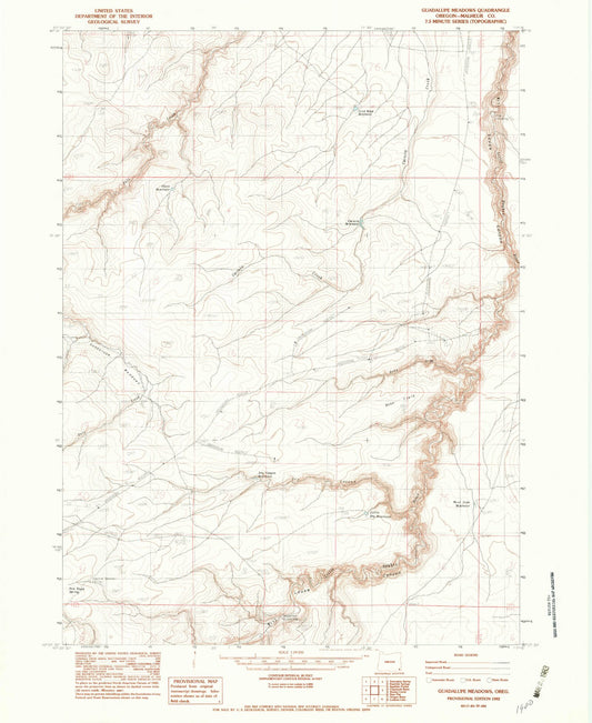 Classic USGS Guadalupe Meadows Oregon 7.5'x7.5' Topo Map Image
