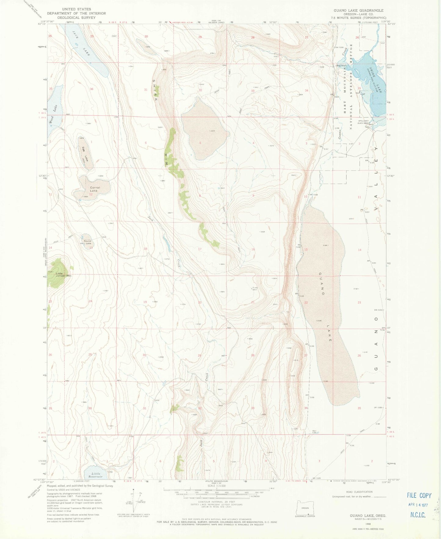 Classic USGS Guano Lake Oregon 7.5'x7.5' Topo Map Image