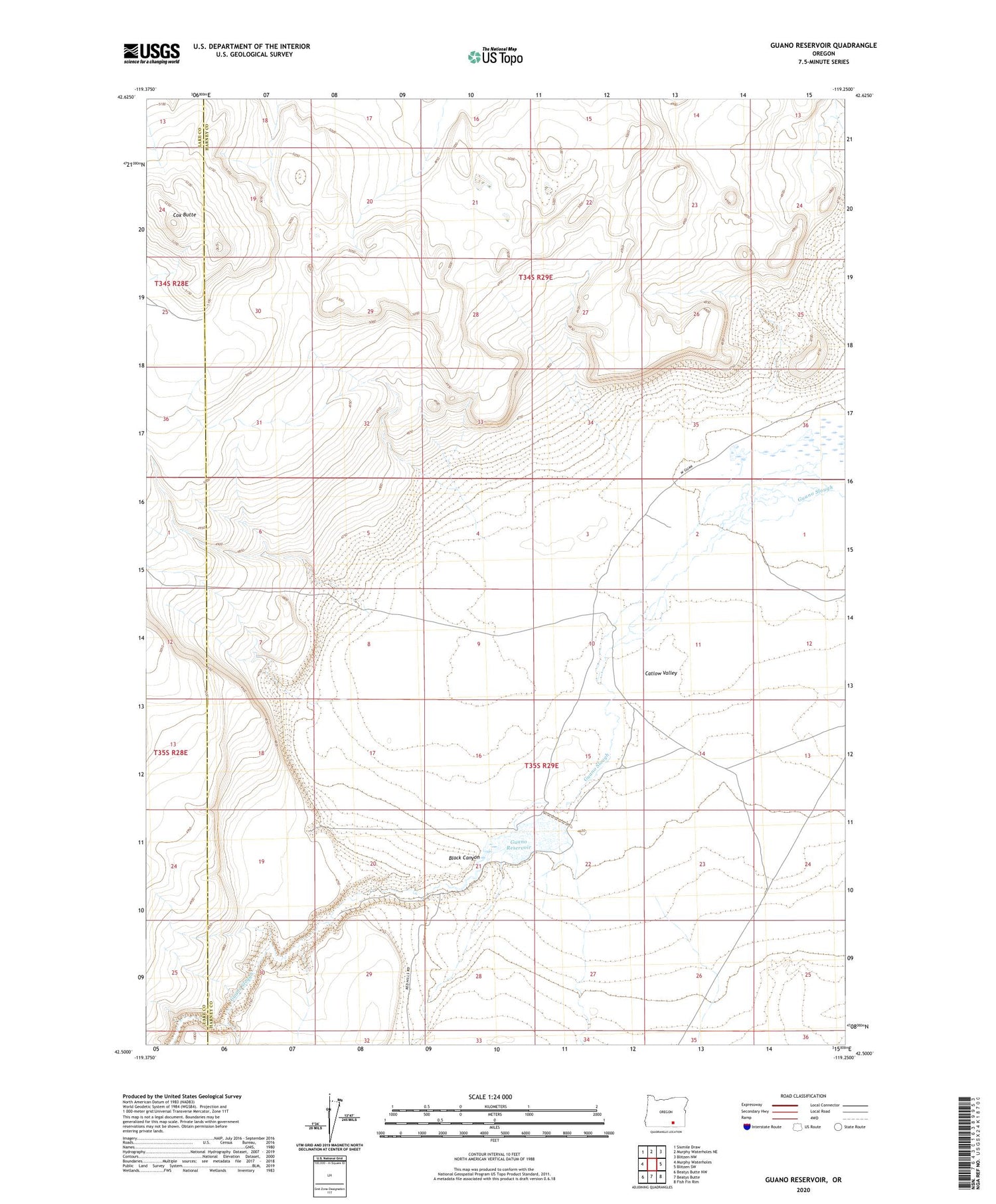Guano Reservoir Oregon US Topo Map Image
