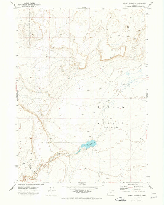 Classic USGS Guano Reservoir Oregon 7.5'x7.5' Topo Map Image