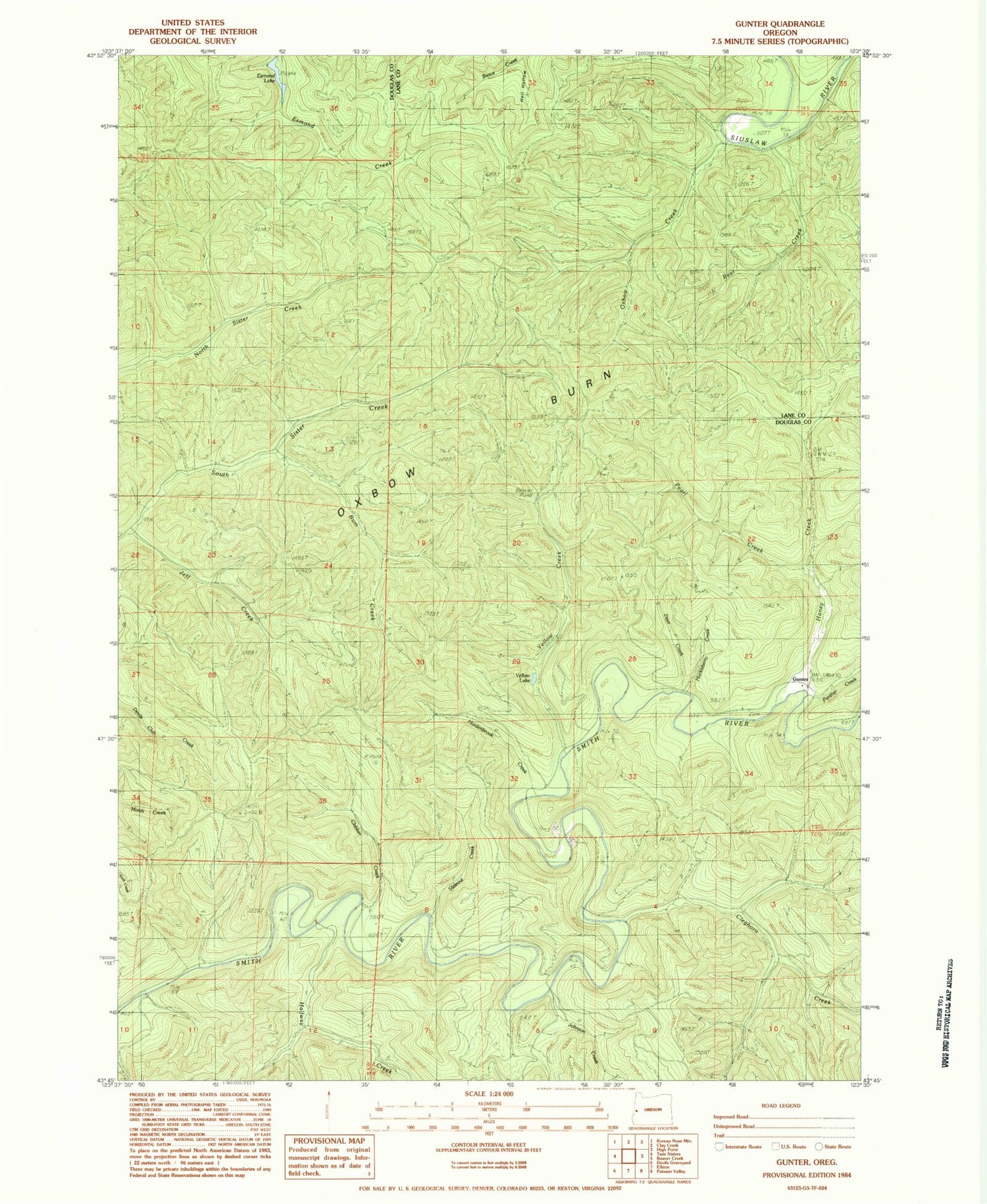 Classic USGS Gunter Oregon 7.5'x7.5' Topo Map Image