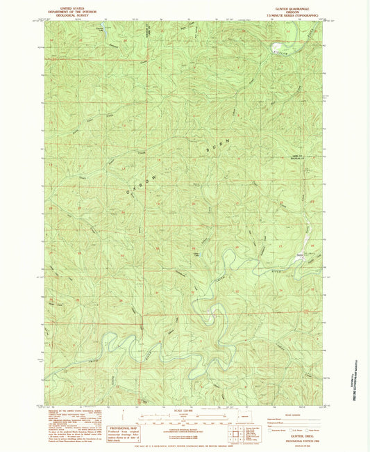 Classic USGS Gunter Oregon 7.5'x7.5' Topo Map Image
