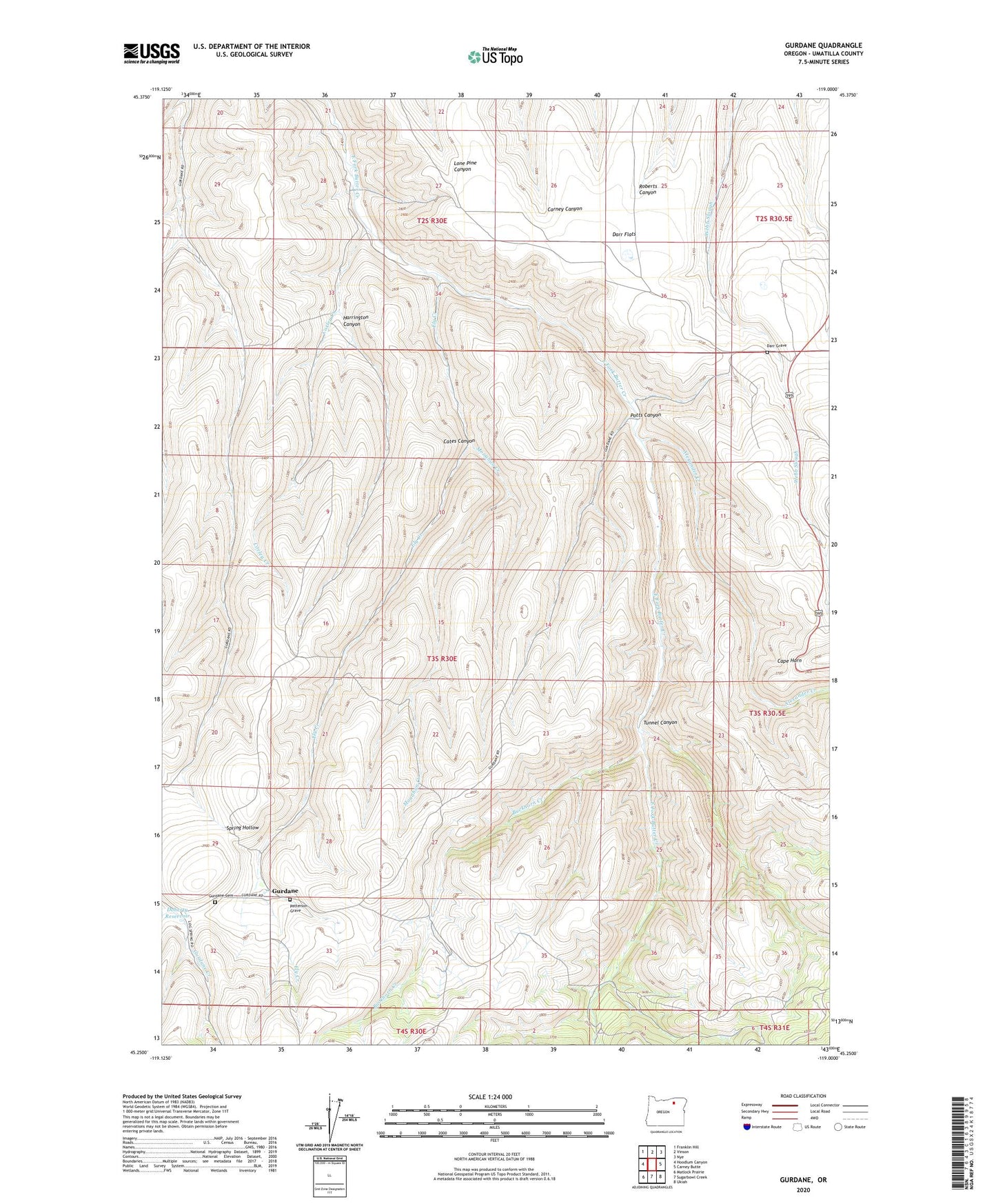 Gurdane Oregon US Topo Map Image