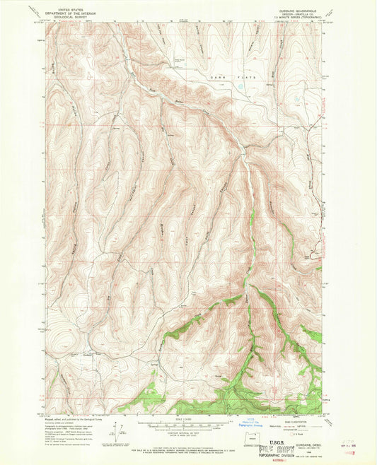 Classic USGS Gurdane Oregon 7.5'x7.5' Topo Map Image