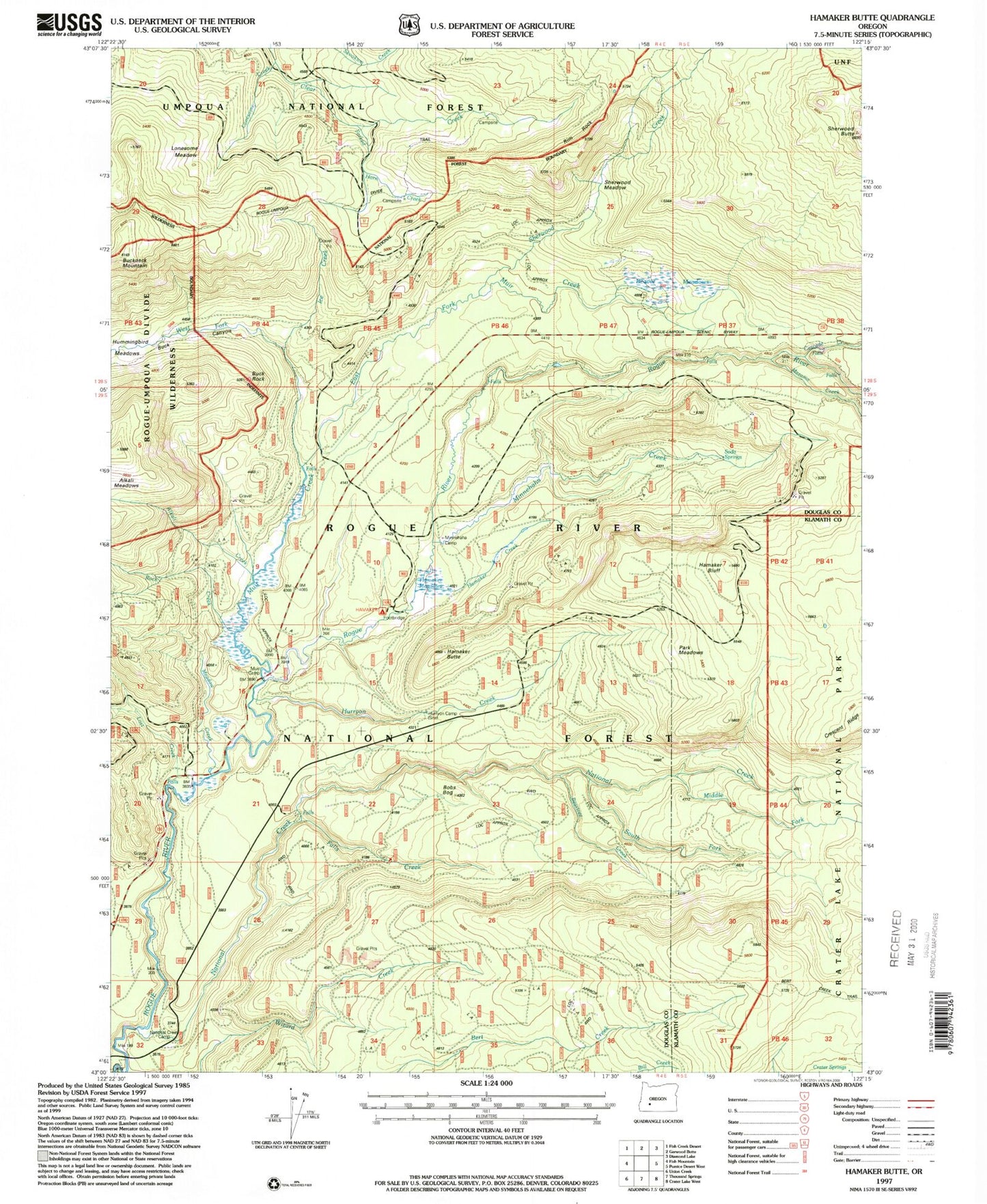 Classic USGS Hamaker Butte Oregon 7.5'x7.5' Topo Map Image