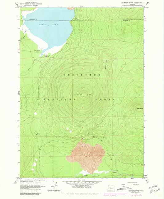 Classic USGS Hamner Butte Oregon 7.5'x7.5' Topo Map Image