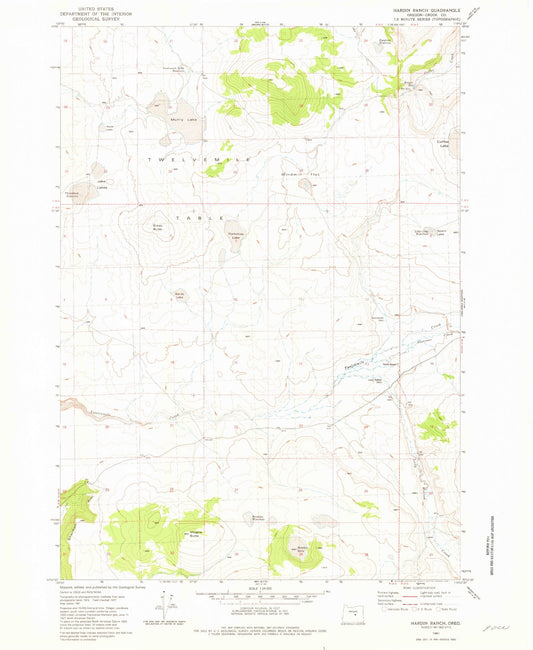 Classic USGS Hardin Ranch Oregon 7.5'x7.5' Topo Map Image