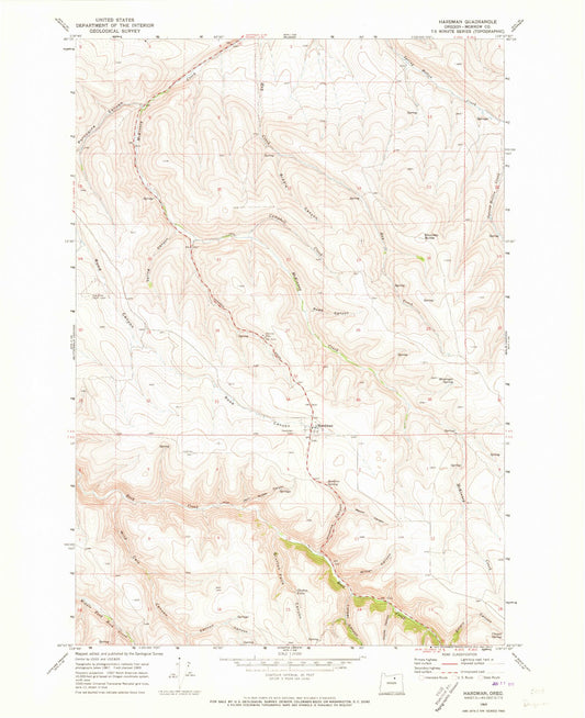 Classic USGS Hardman Oregon 7.5'x7.5' Topo Map Image
