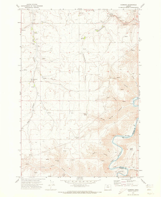 Classic USGS Harmony Oregon 7.5'x7.5' Topo Map Image