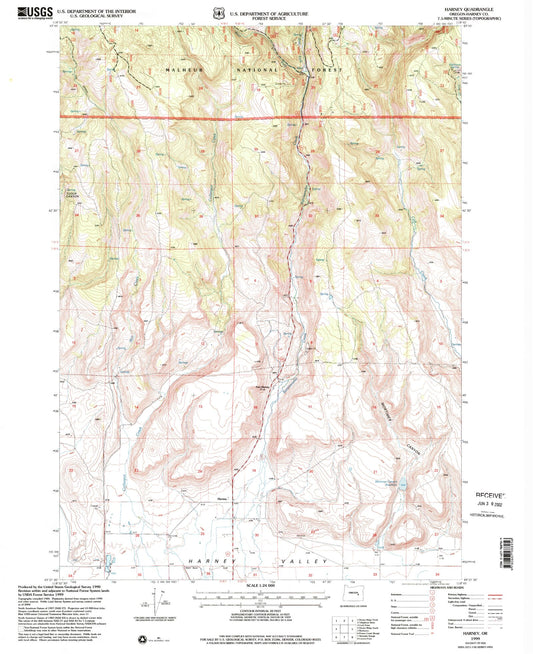 Classic USGS Harney Oregon 7.5'x7.5' Topo Map Image
